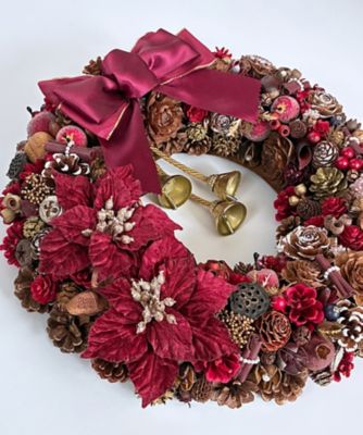 商品名【美鐘】ゆみい♥ポインセチアとローズの花束風クリスマススワッグリース Atelier Gurumi＞ポインセチアのクリスマスリース